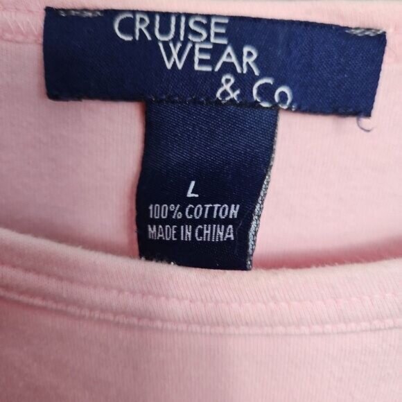 Cruise Wear & Co Short Sleeve Sz L Pink Embroidered Dragonfly Top - Picture 3 of 10